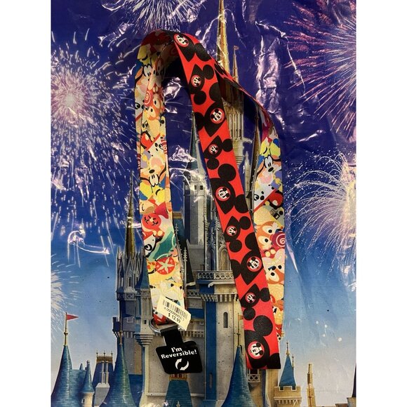 Disney Parks Mouseketeer Ear Hat Icons Reversible Lanyard New - Picture 1 of 3